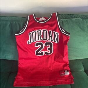 Jordan Red Mesh Basketball Jersey with Black & White Trim